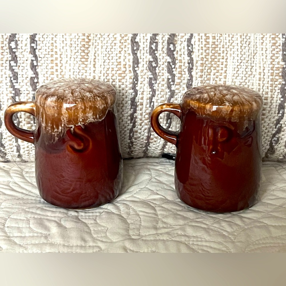 Vintage drip glaze brown salt and pepper shakers